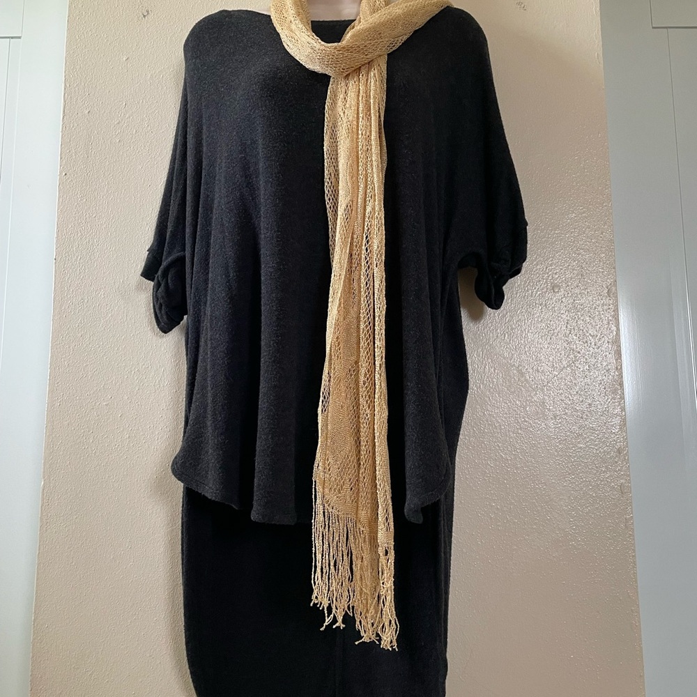 Gold Lace Knit Shawl with Asymmetrical Design - Picture 5 of 15